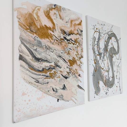 Dúo de Cuadros Abstractos “Golden Flow & Silver Energy”