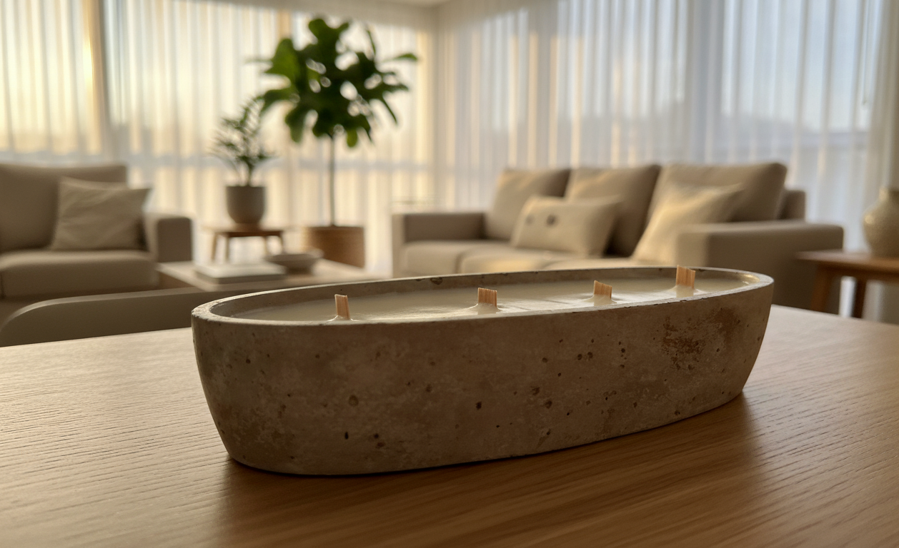 Vela oval de concreto aromática