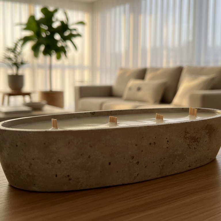 Vela oval de concreto aromática